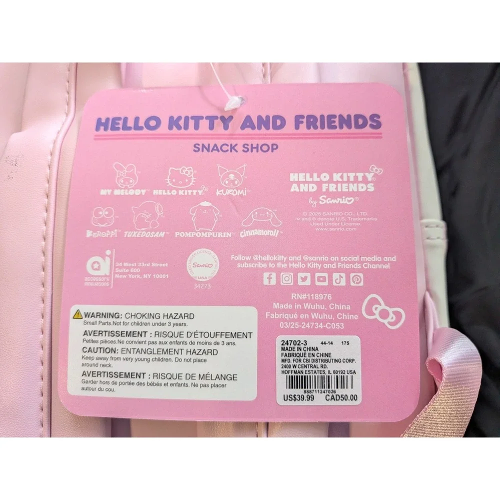 Hello Kitty and Friends Snack Shop Mini Backpack Faux Leather Zip, Pink/White